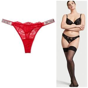 Victoria's Secret Shine Strap Lace Thong Panty and crystal thigh highs